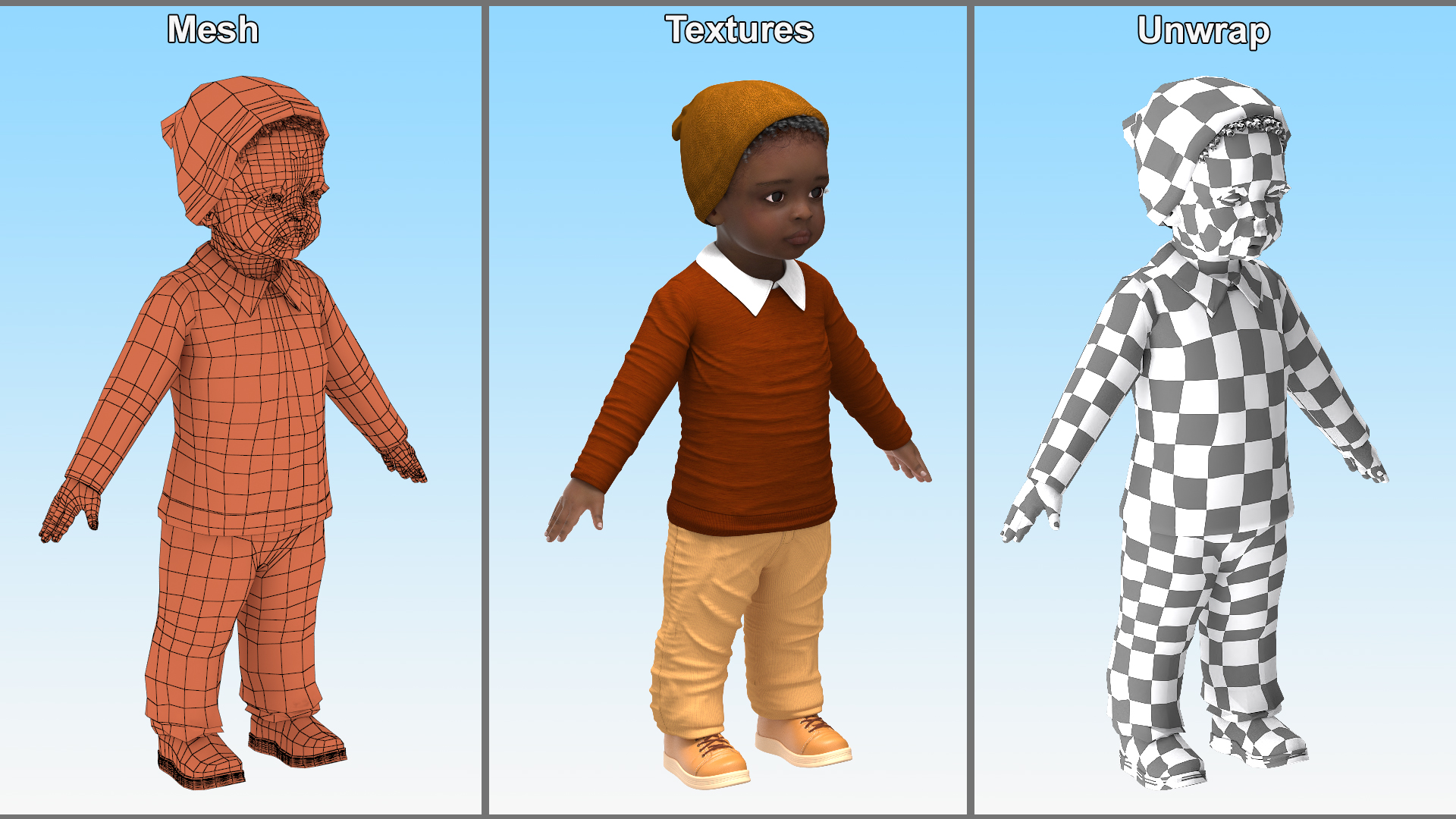 Baby Boy Dark Skinned Outdoor Autumn Style A-Pose 3D model