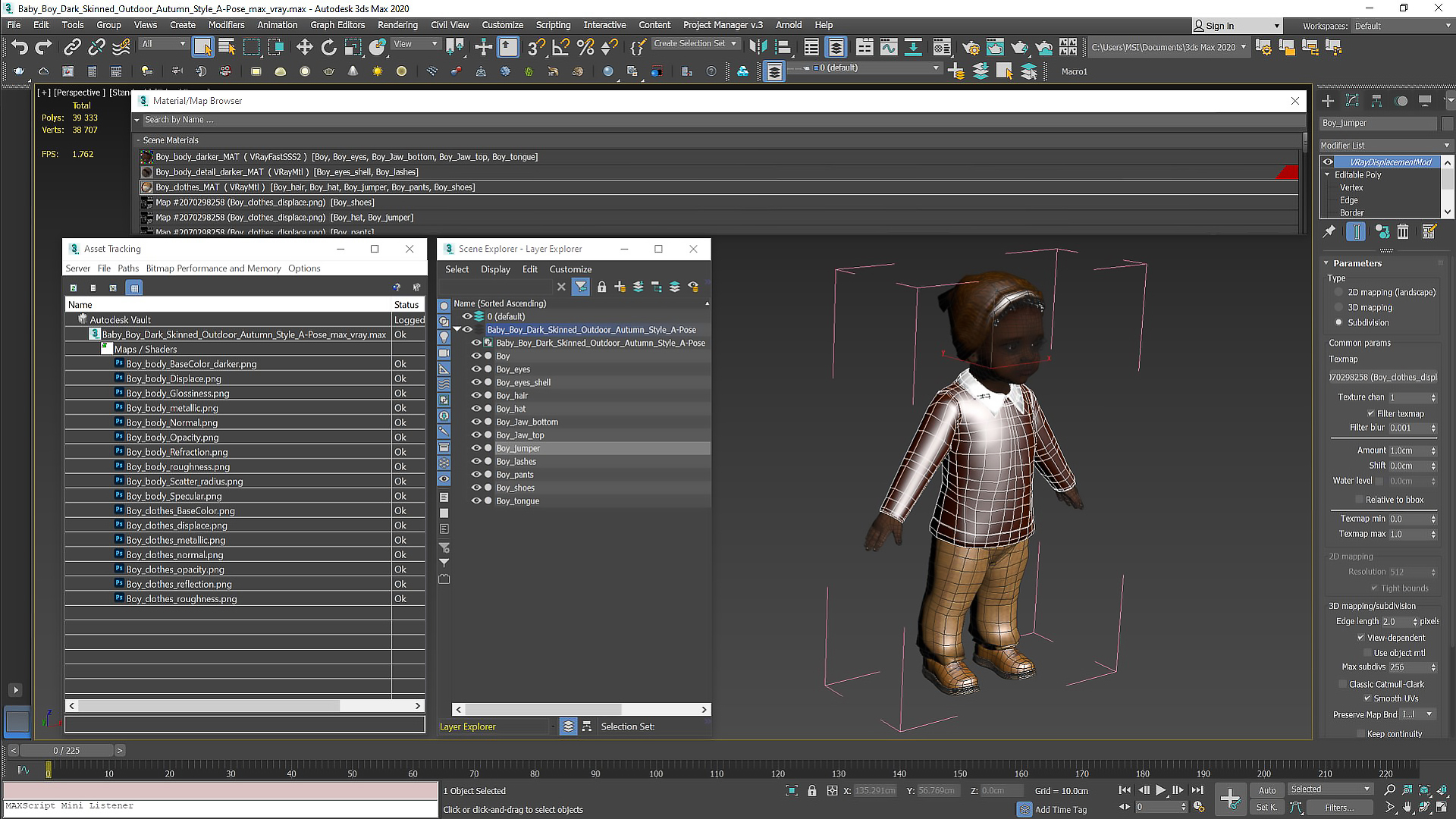 Baby Boy Dark Skinned Outdoor Autumn Style A-Pose 3D model