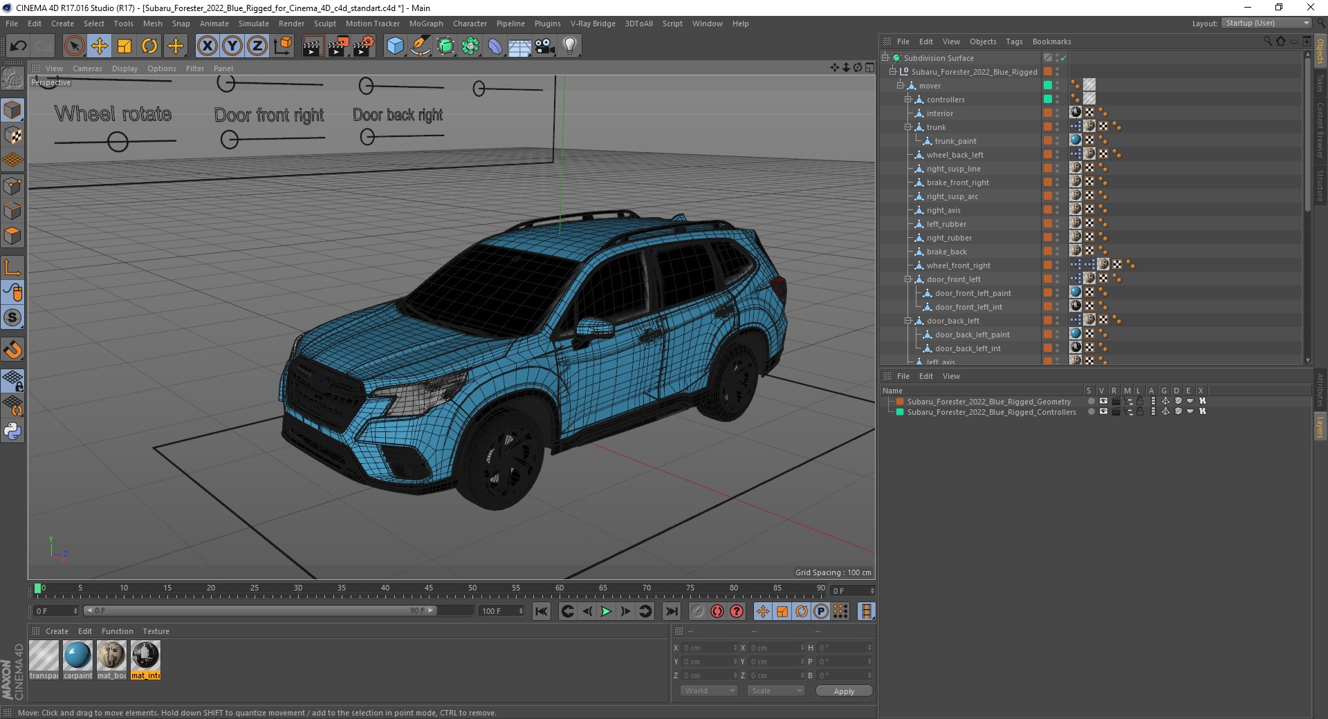 3D Subaru Forester 2022 Blue Rigged for Cinema 4D