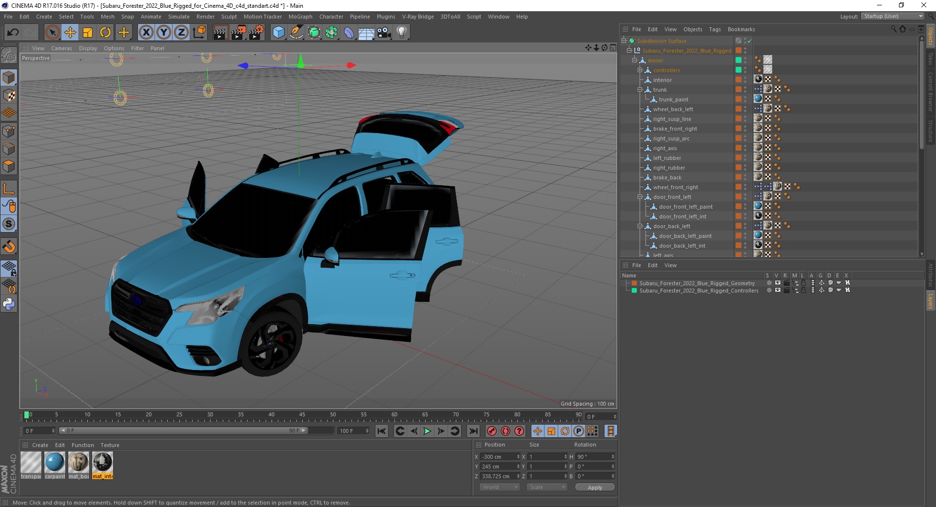 3D Subaru Forester 2022 Blue Rigged for Cinema 4D