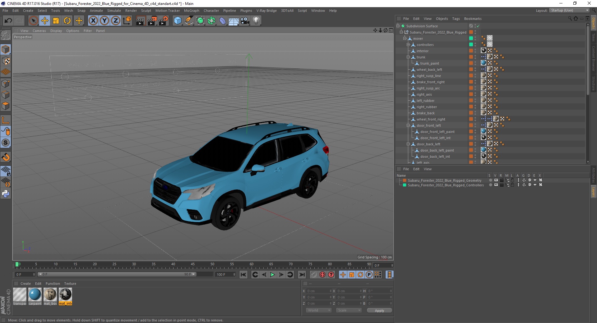 3D Subaru Forester 2022 Blue Rigged for Cinema 4D