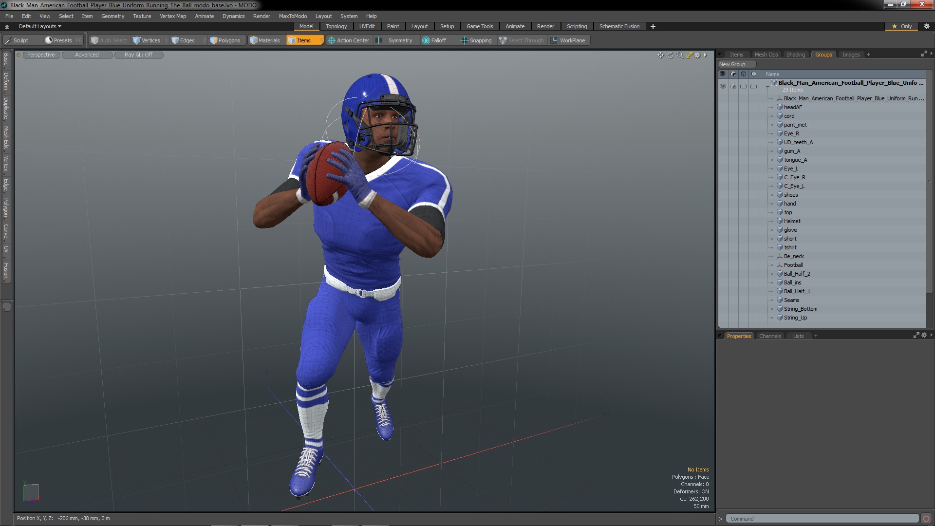 Black Man American Football Player Blue Uniform Running The Ball 3D model
