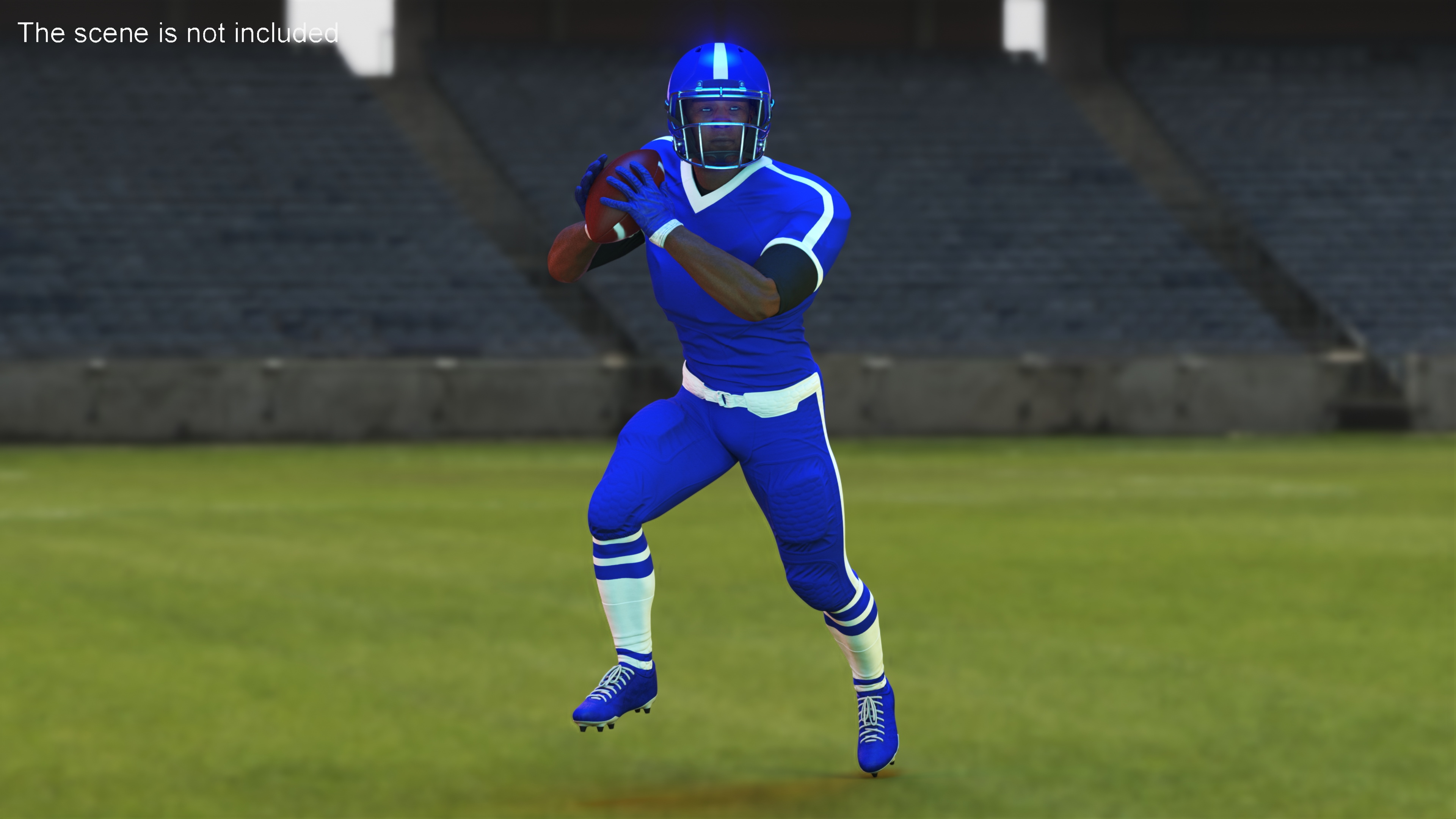 Black Man American Football Player Blue Uniform Running The Ball 3D model