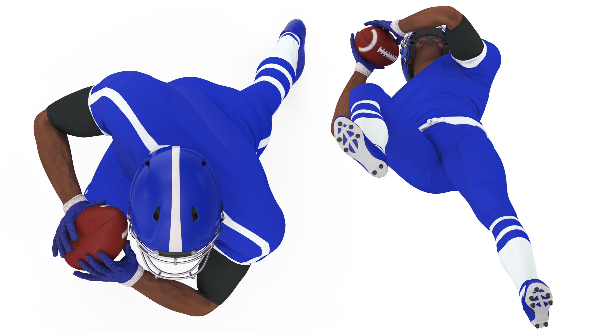 Black Man American Football Player Blue Uniform Running The Ball 3D model
