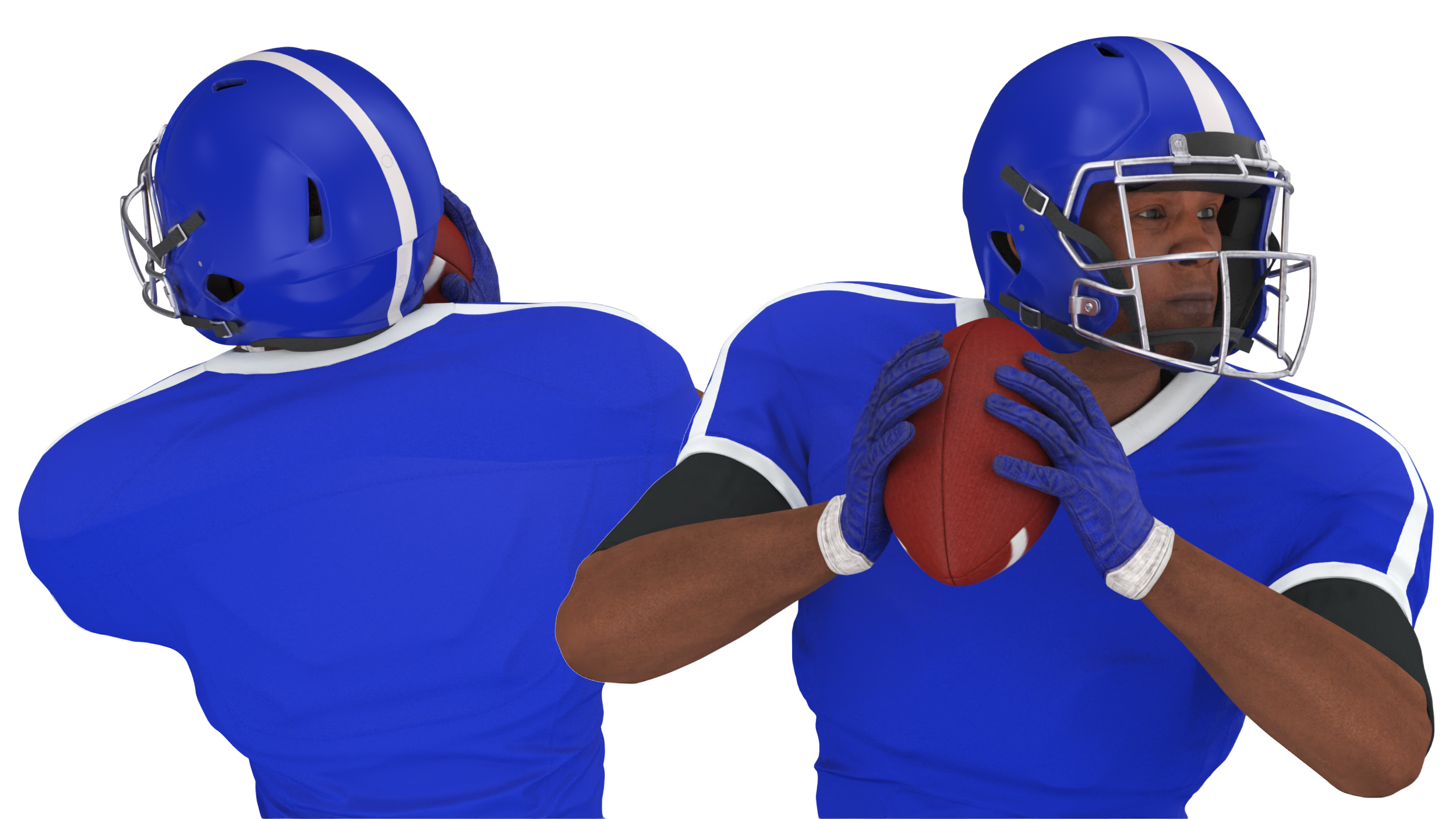 Black Man American Football Player Blue Uniform Running The Ball 3D model