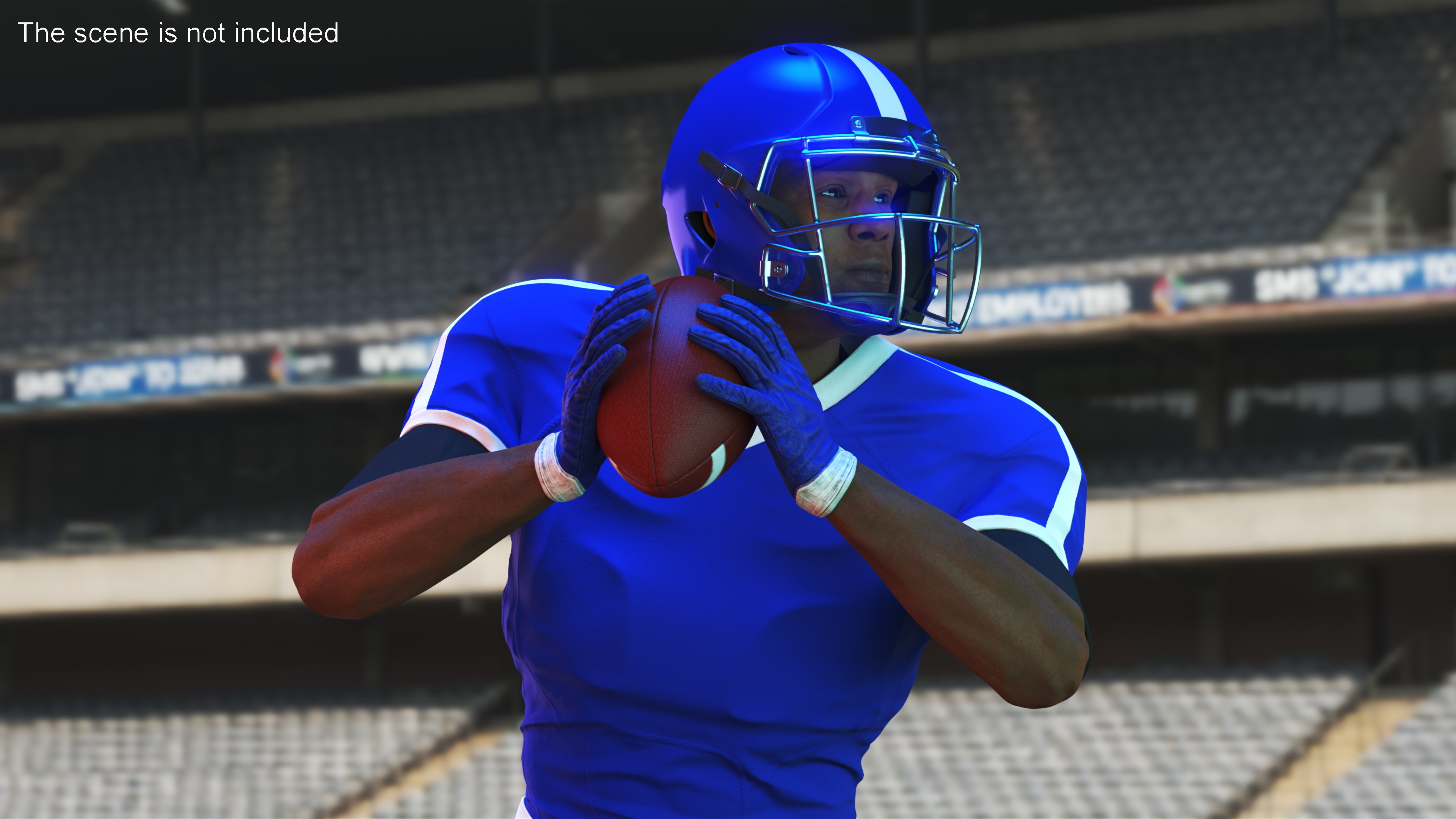 Black Man American Football Player Blue Uniform Running The Ball 3D model