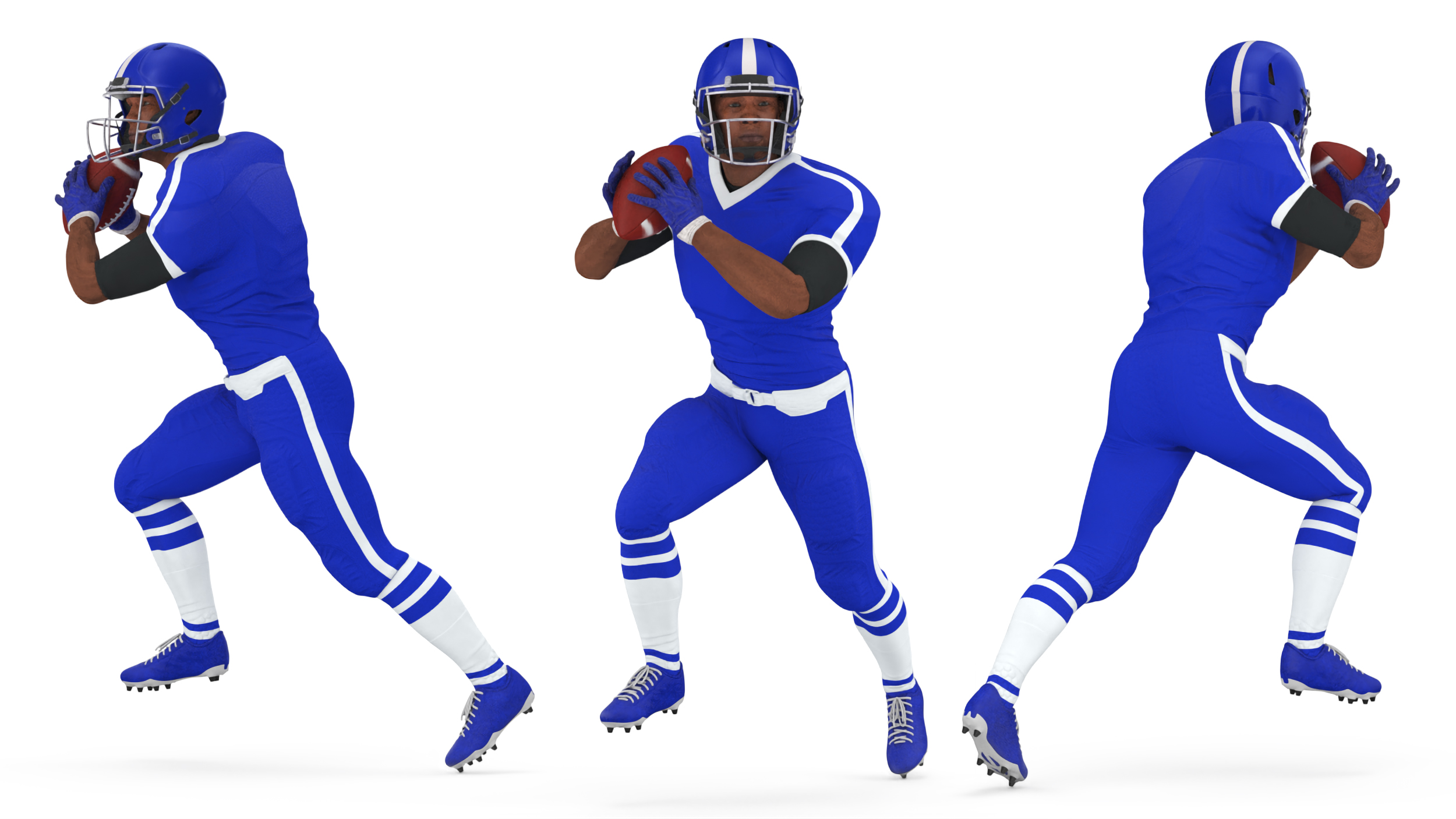 Black Man American Football Player Blue Uniform Running The Ball 3D model