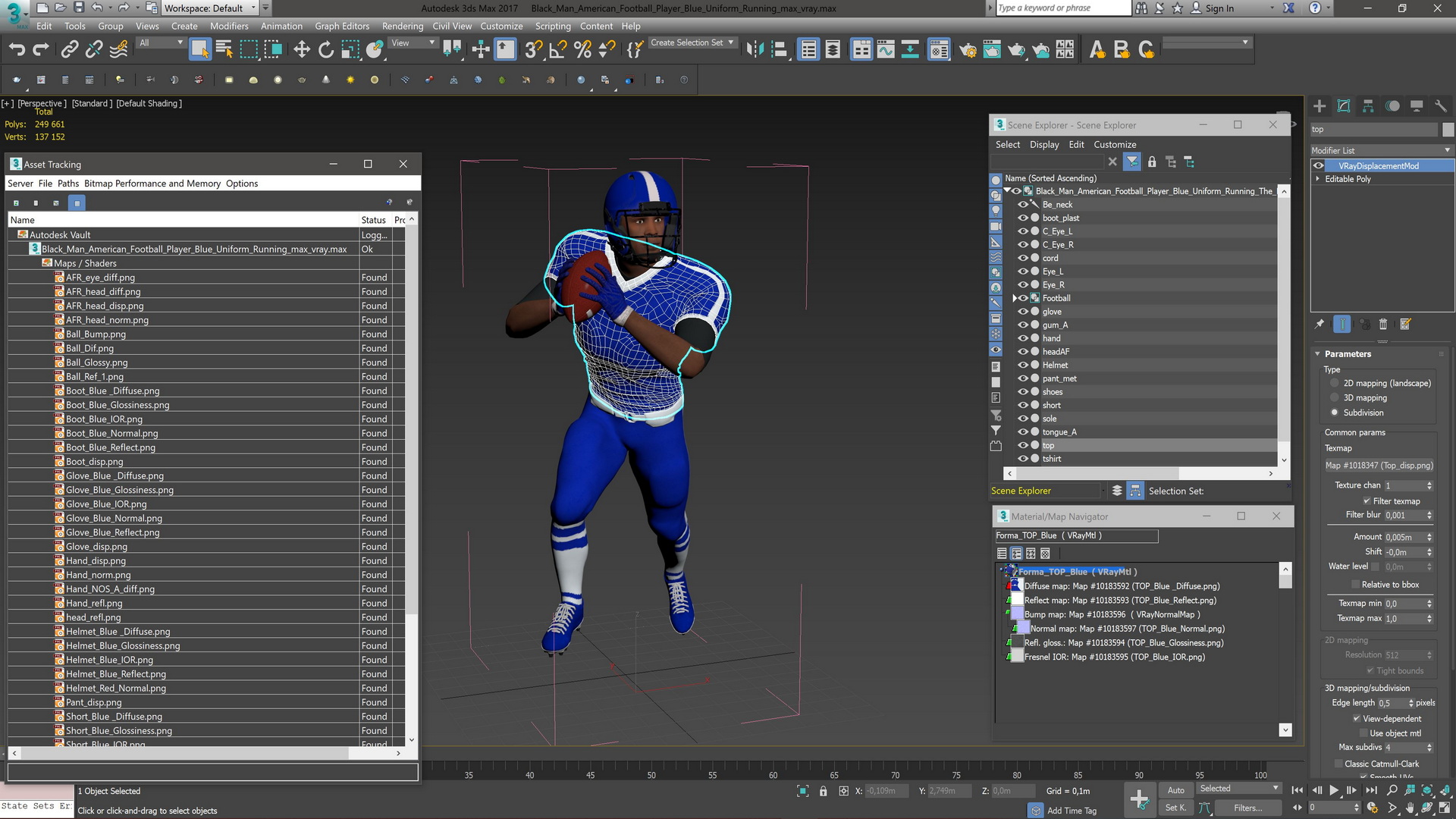 Black Man American Football Player Blue Uniform Running The Ball 3D model