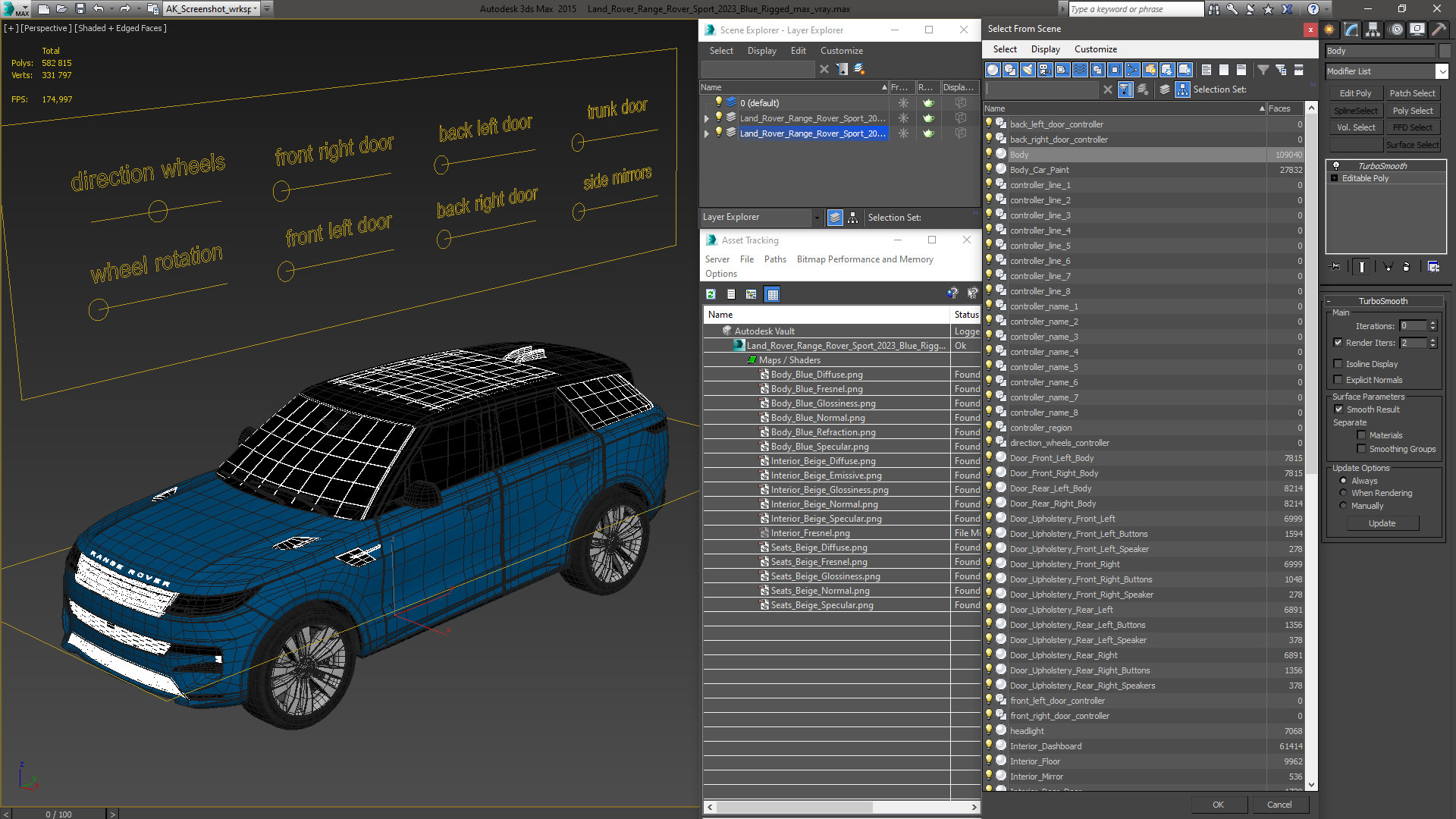 Land Rover Range Rover Sport 2023 Blue Rigged for Cinema 4D 3D model