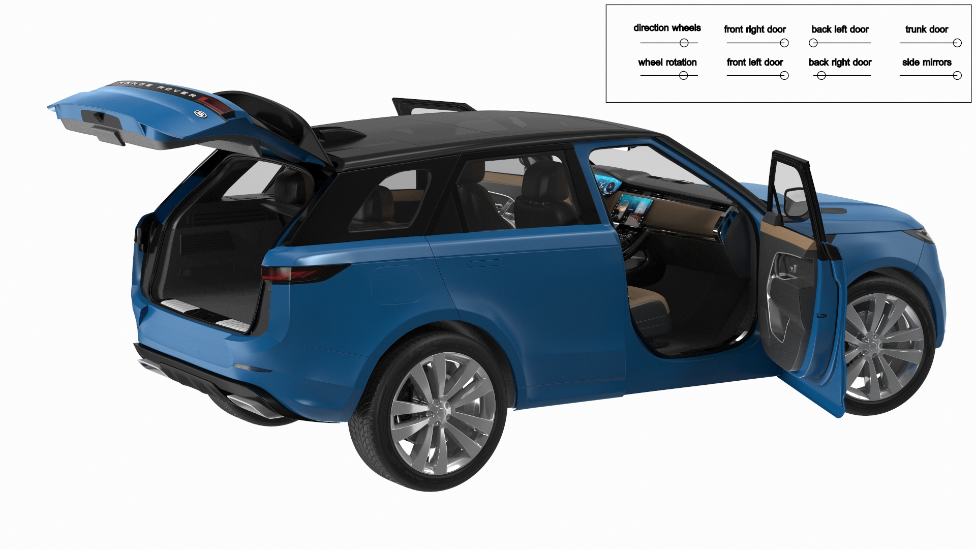 Land Rover Range Rover Sport 2023 Blue Rigged for Cinema 4D 3D model