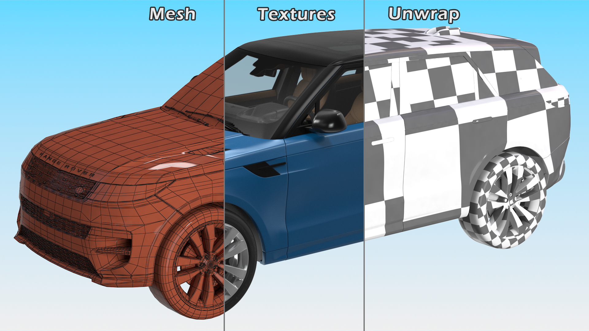 Land Rover Range Rover Sport 2023 Blue Rigged for Cinema 4D 3D model