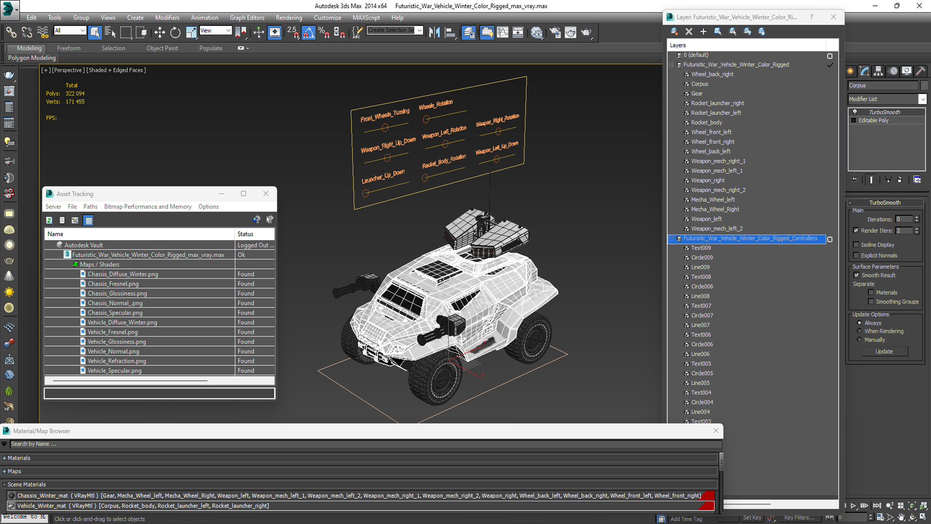 Futuristic War Vehicle Winter Color Rigged 3D