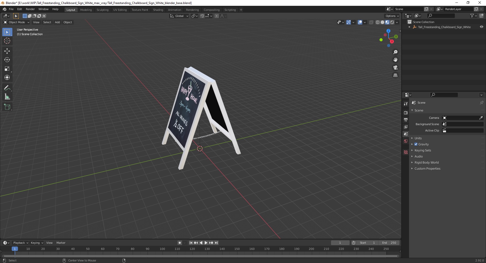 Tall Freestanding Chalkboard Sign White 3D model