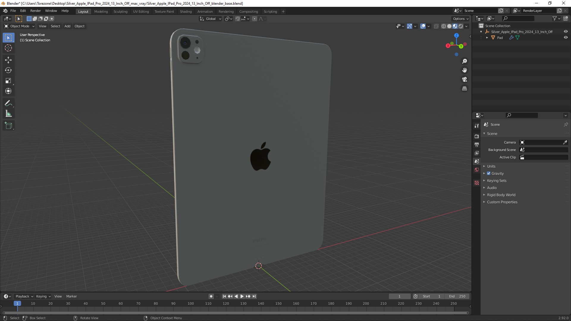 3D Silver Apple IPad Pro 2024 13 Inch Off model