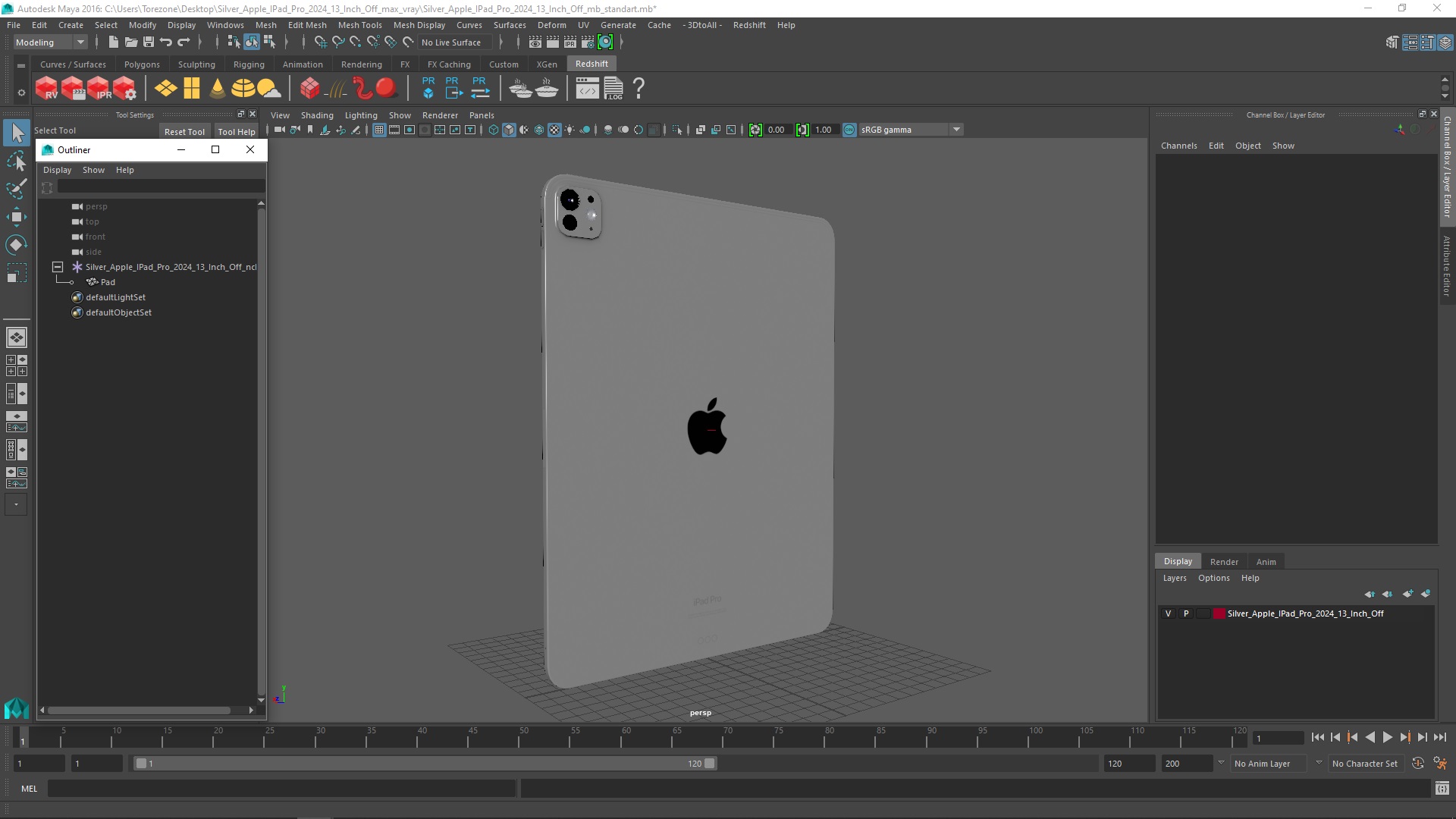 3D Silver Apple IPad Pro 2024 13 Inch Off model