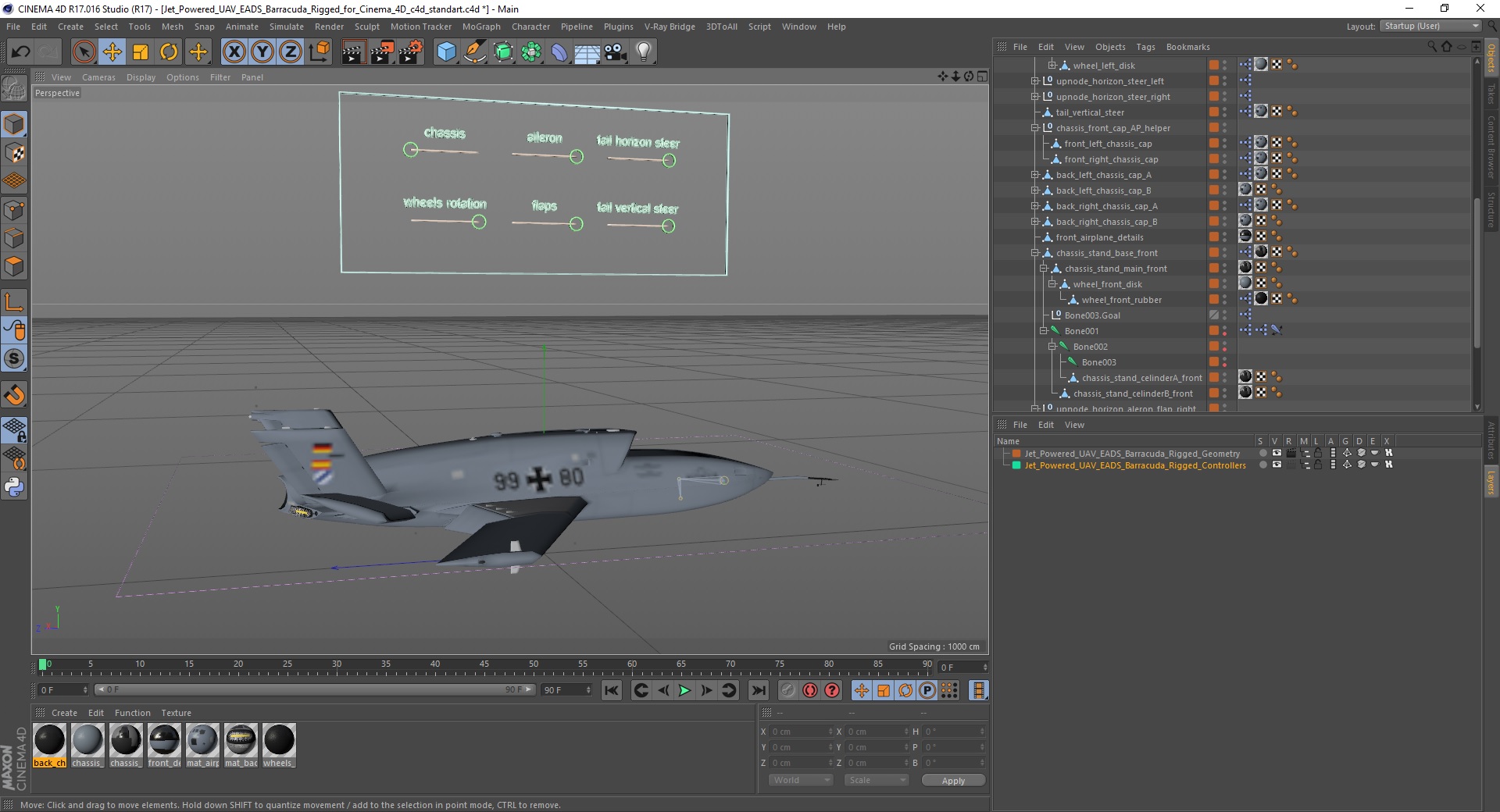 3D Jet Powered UAV EADS Barracuda Rigged for Cinema 4D