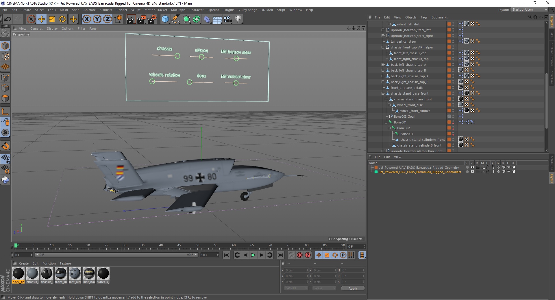 3D Jet Powered UAV EADS Barracuda Rigged for Cinema 4D