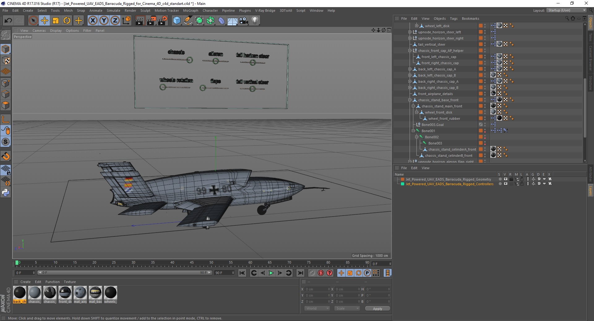 3D Jet Powered UAV EADS Barracuda Rigged for Cinema 4D