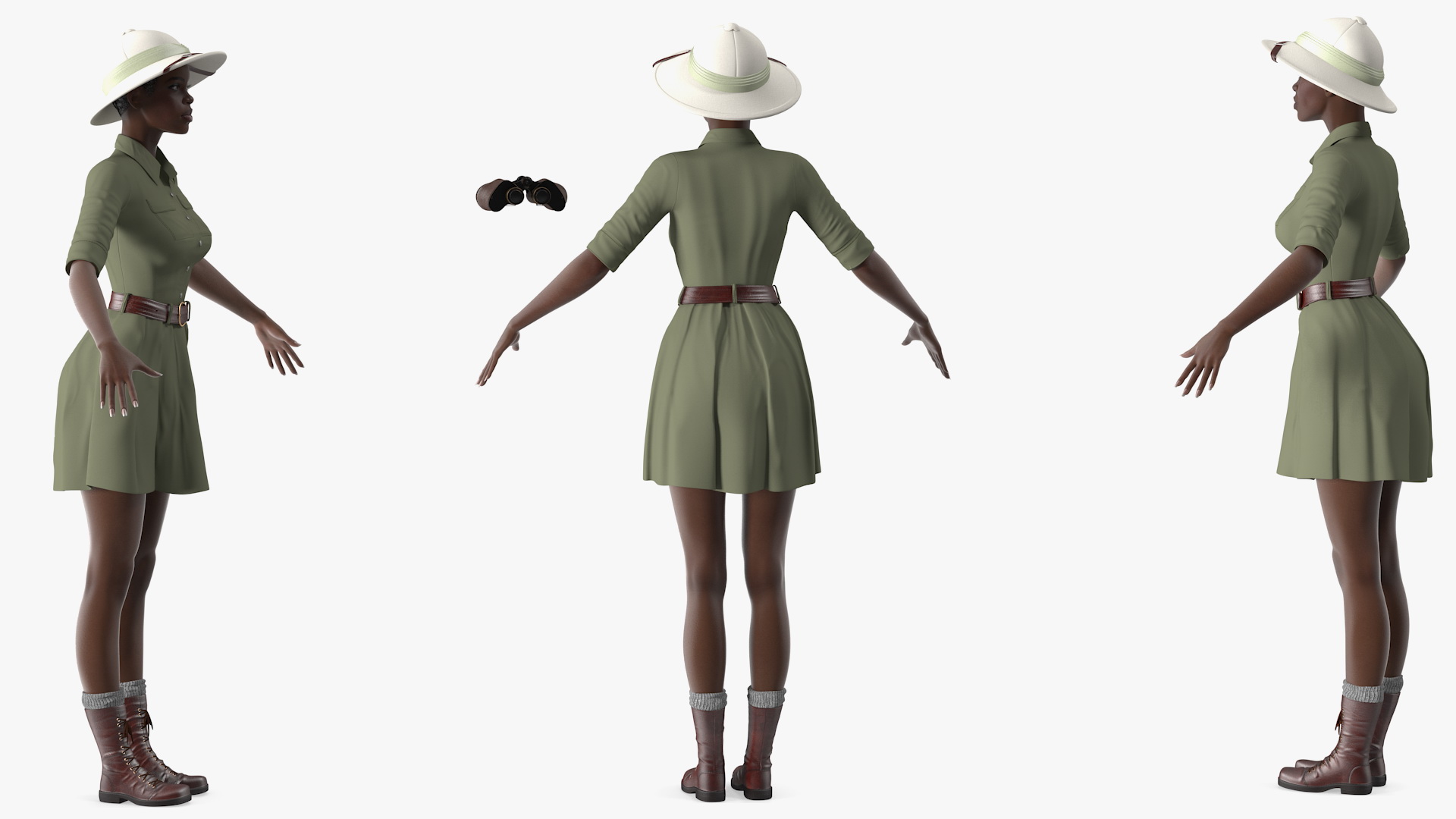 Dark Skin Black Woman Explorer T Pose 3D