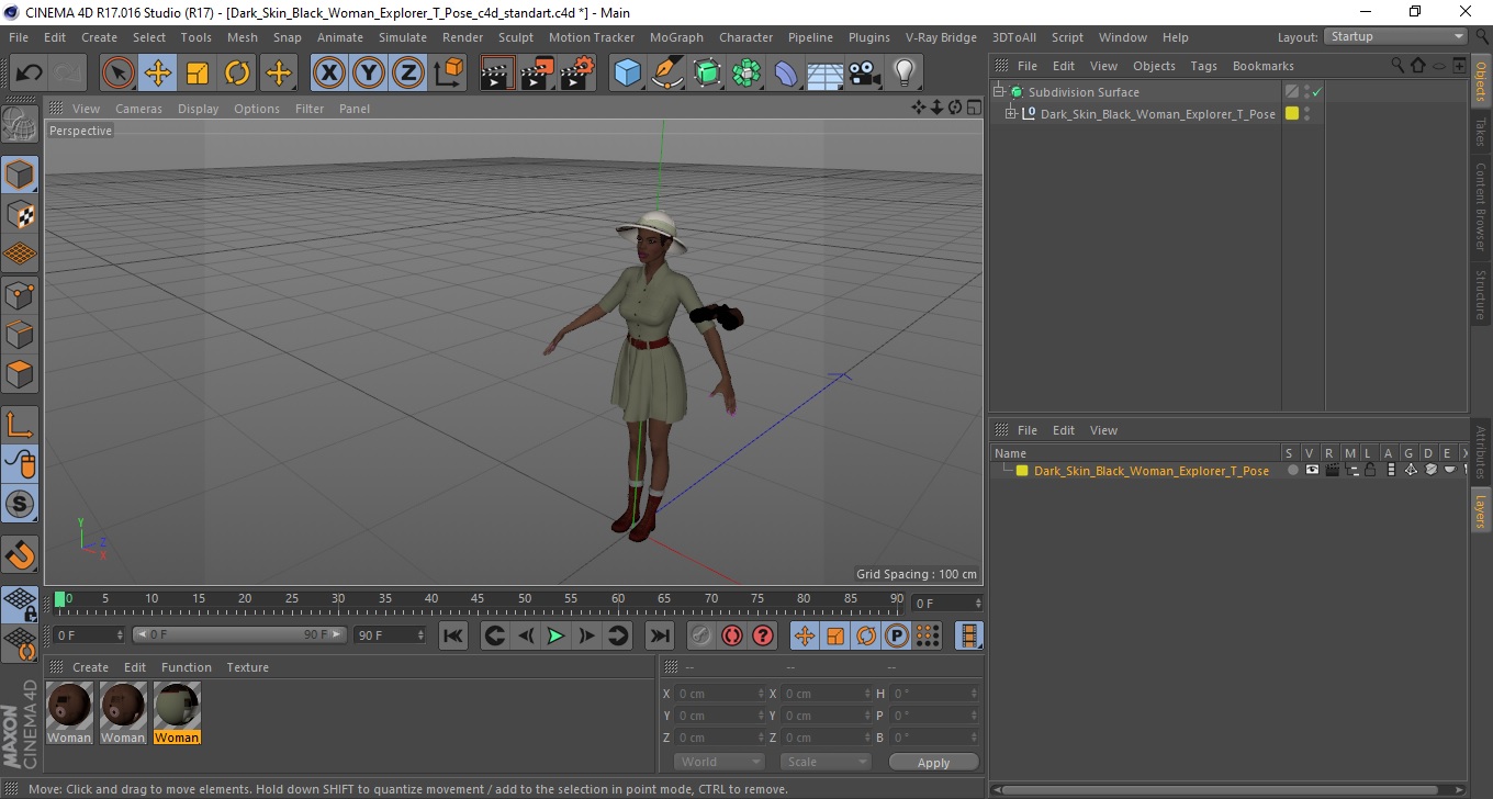 Dark Skin Black Woman Explorer T Pose 3D
