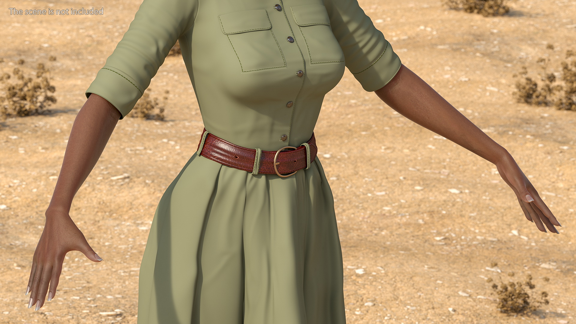 Dark Skin Black Woman Explorer T Pose 3D