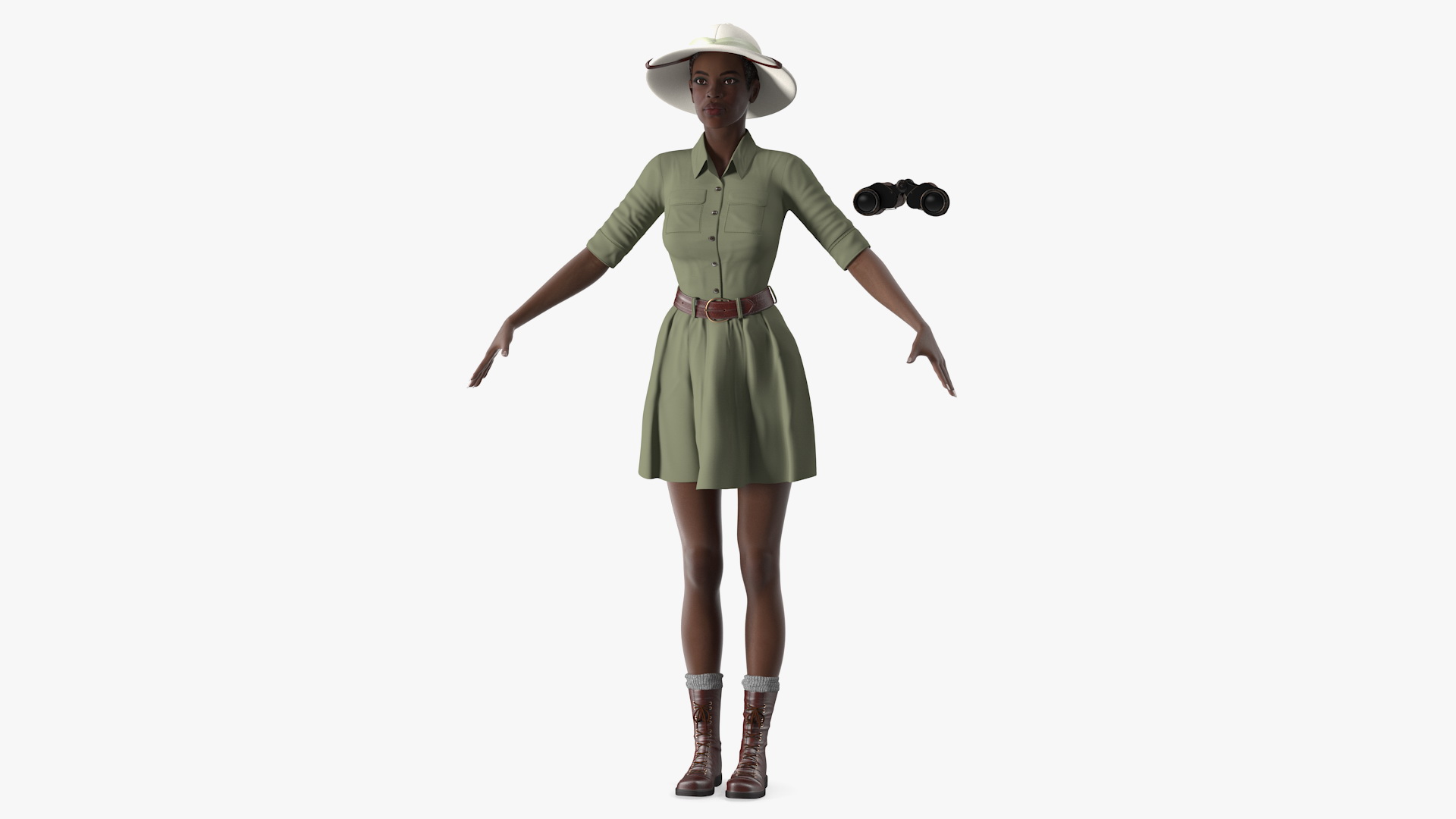 Dark Skin Black Woman Explorer T Pose 3D