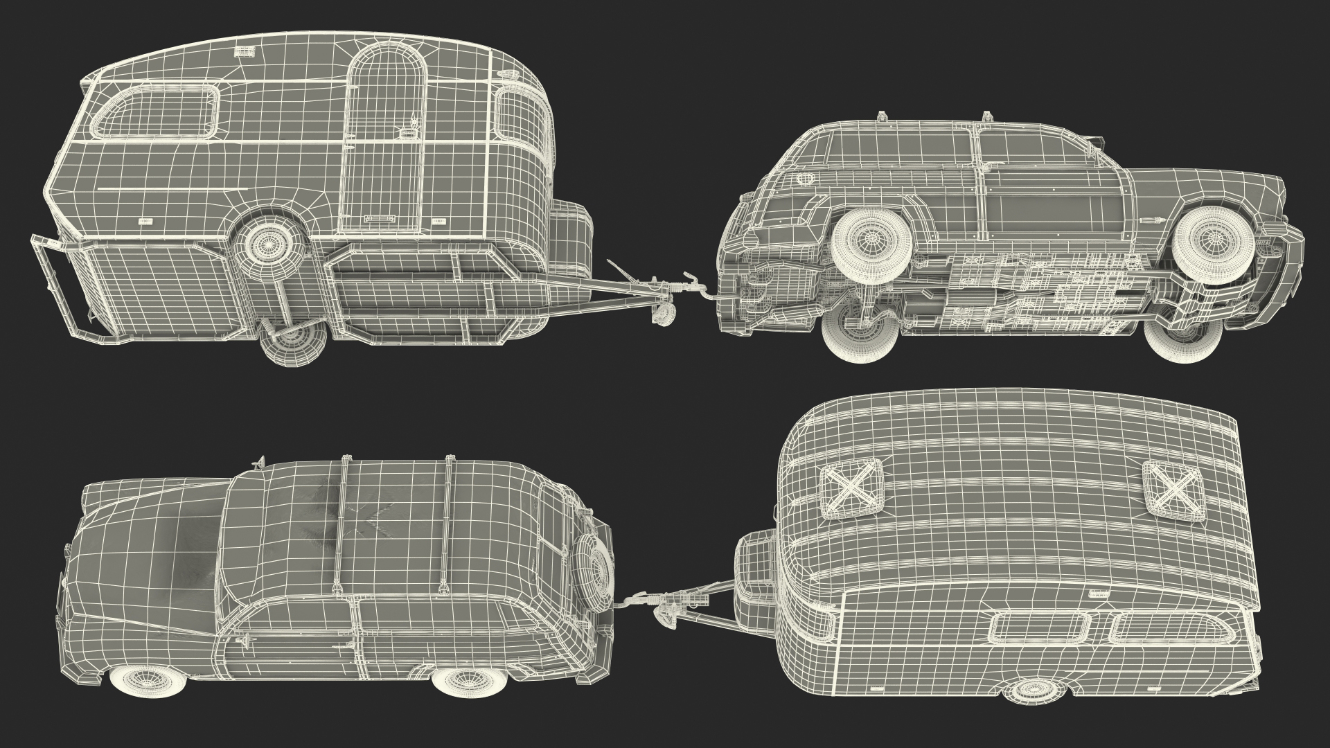 Classic Car with Caravan 3D model