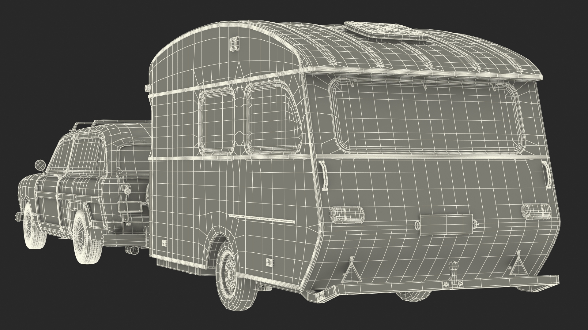 Classic Car with Caravan 3D model