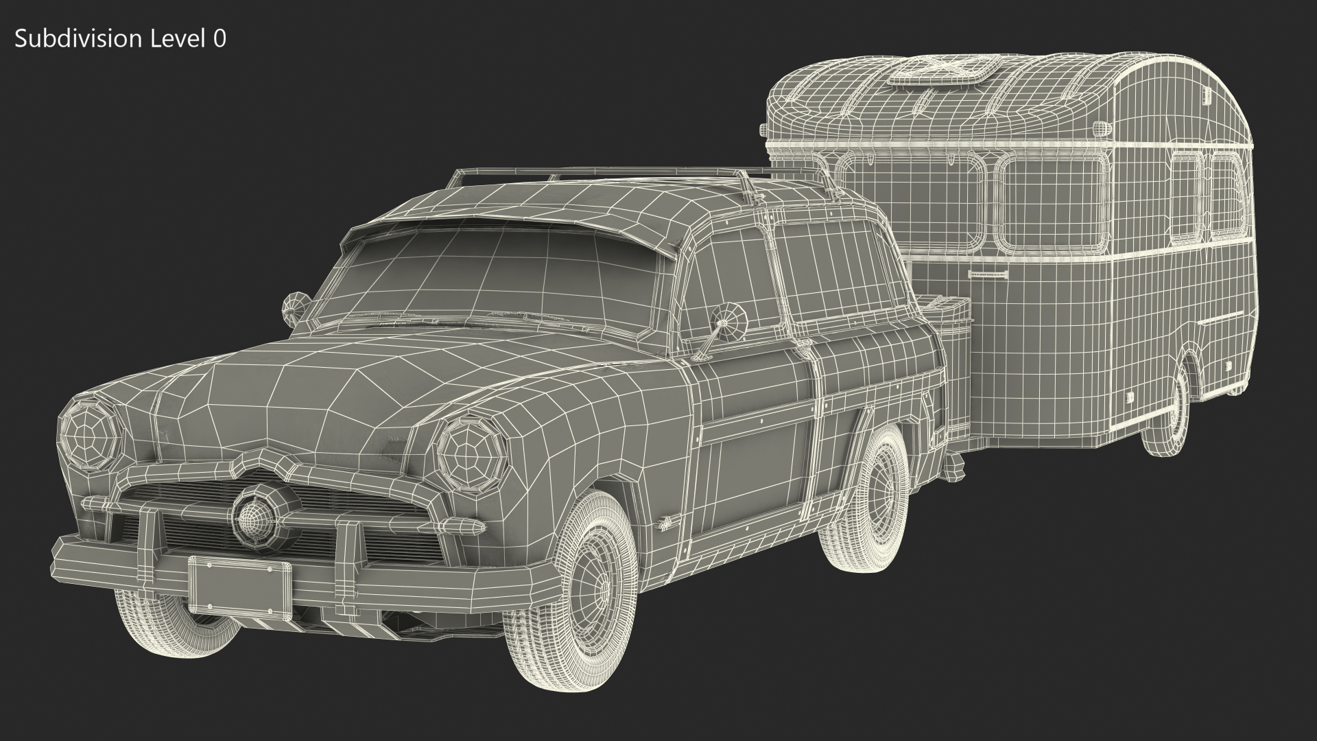 Classic Car with Caravan 3D model