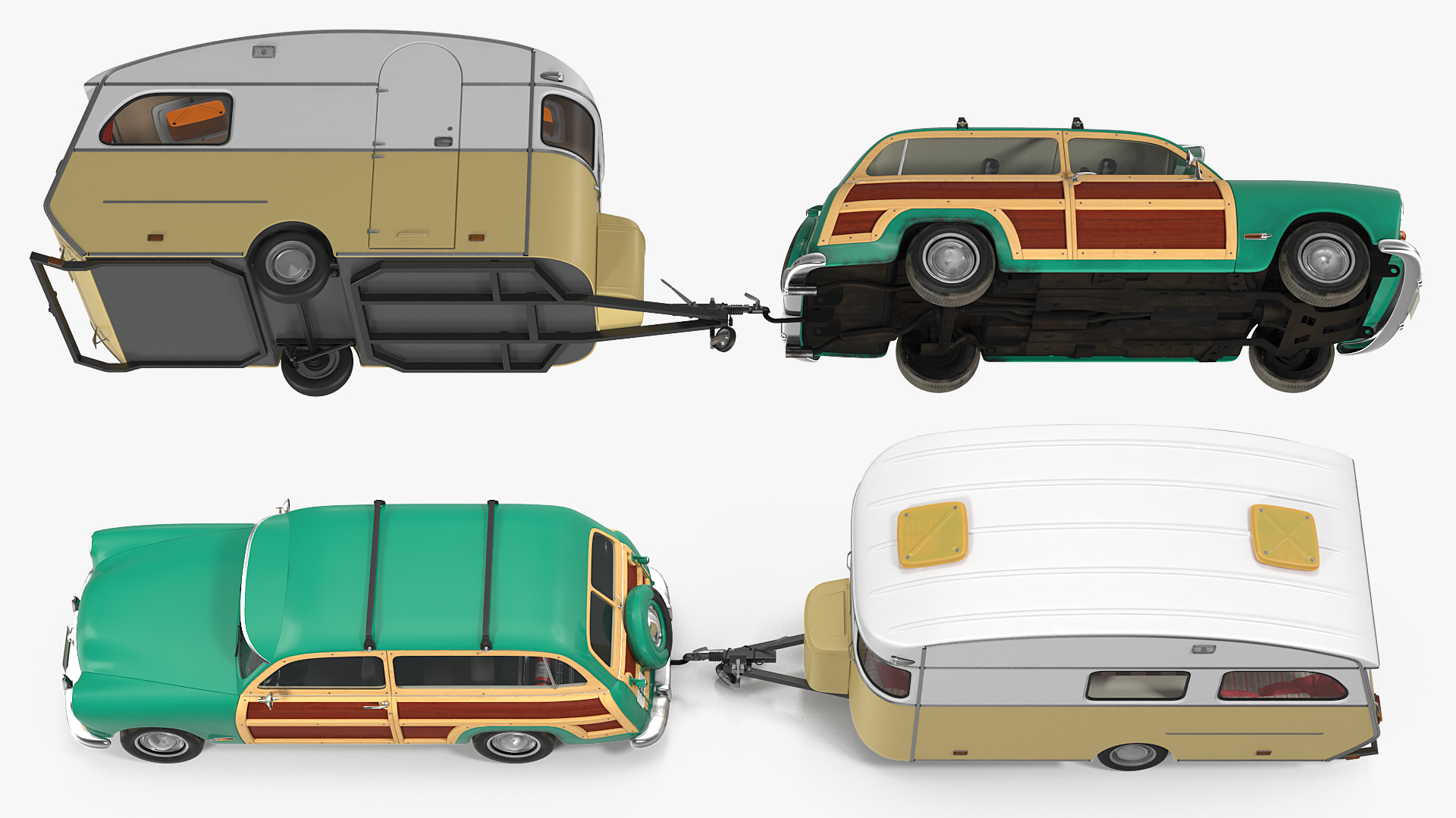 Classic Car with Caravan 3D model
