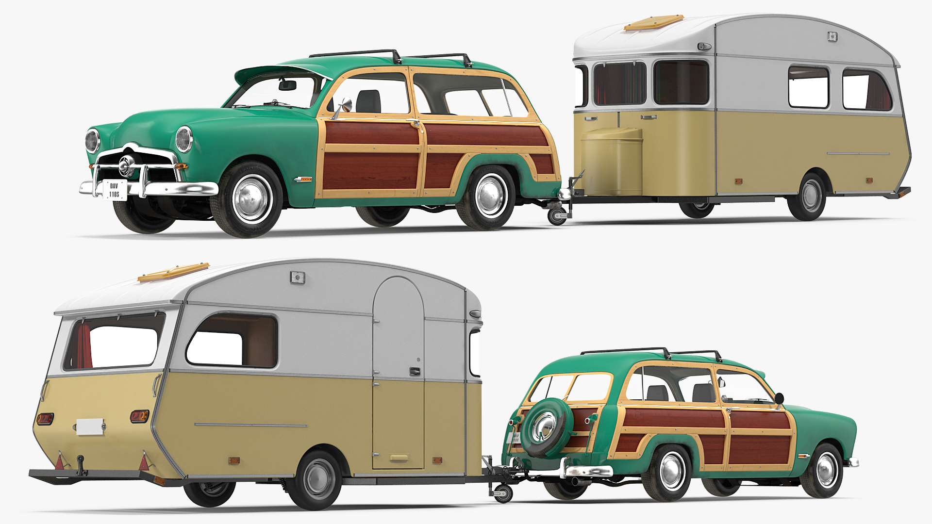 Classic Car with Caravan 3D model
