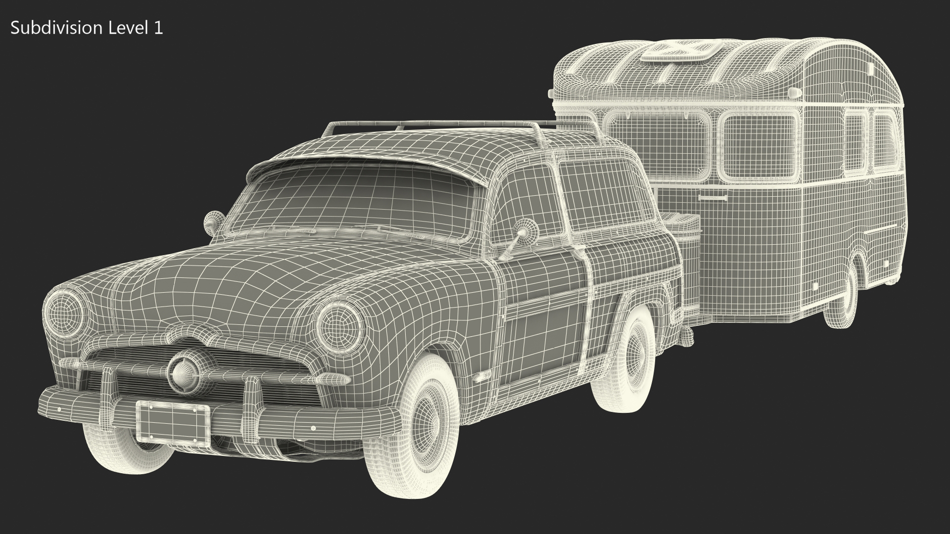 Classic Car with Caravan 3D model