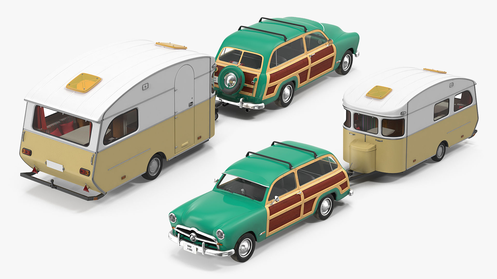 Classic Car with Caravan 3D model