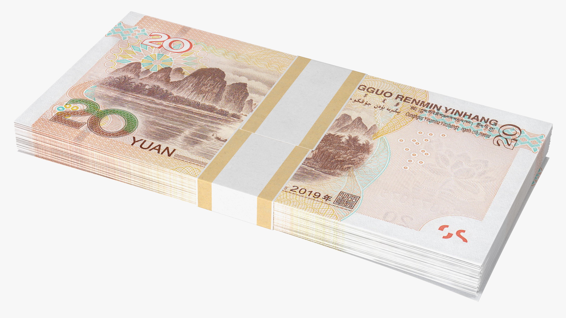 3D Pack of Chinese 20 Yuan 2019 Banknotes model