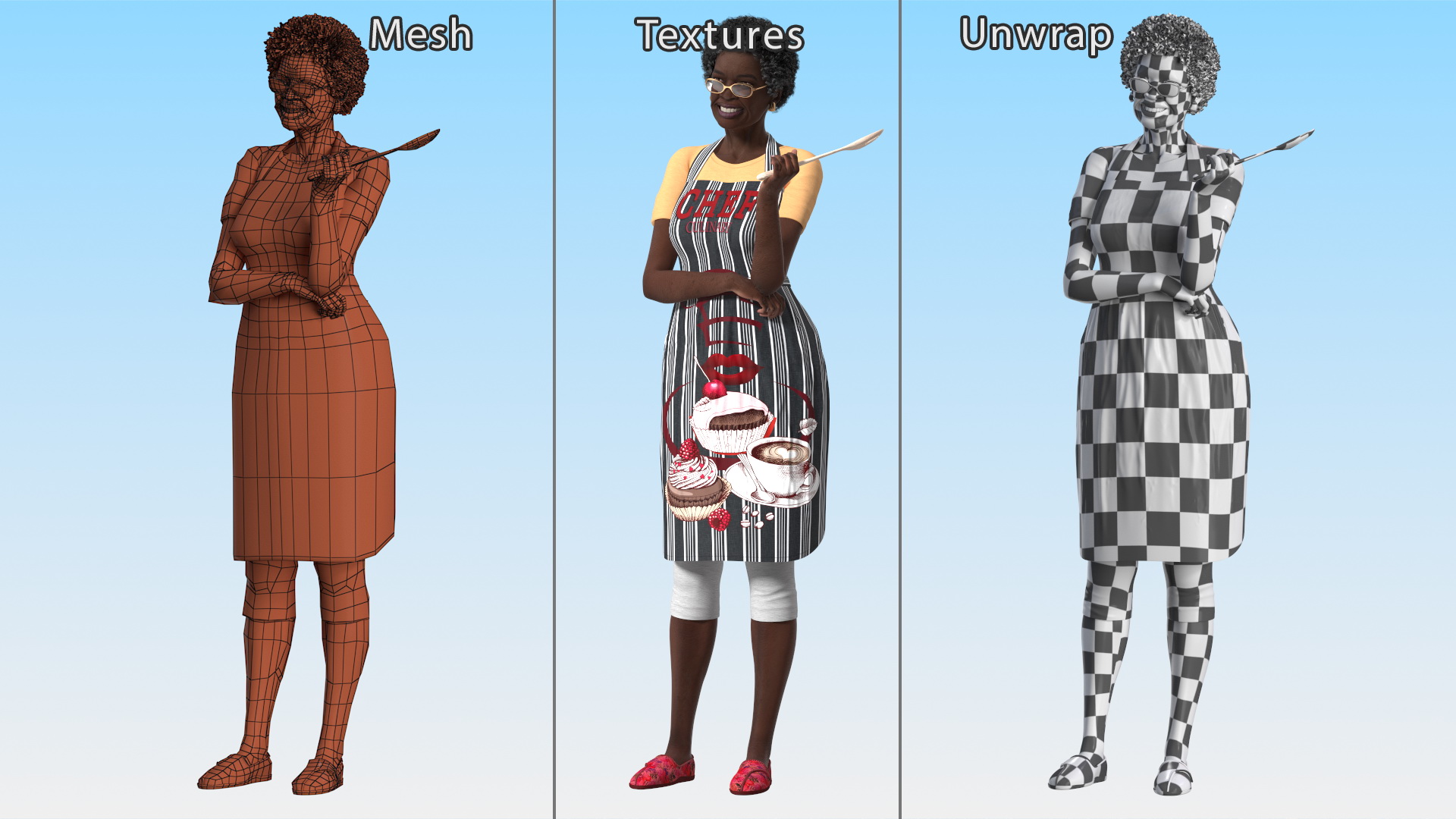 Kitchen Style Afro American Grandma Standing 3D model