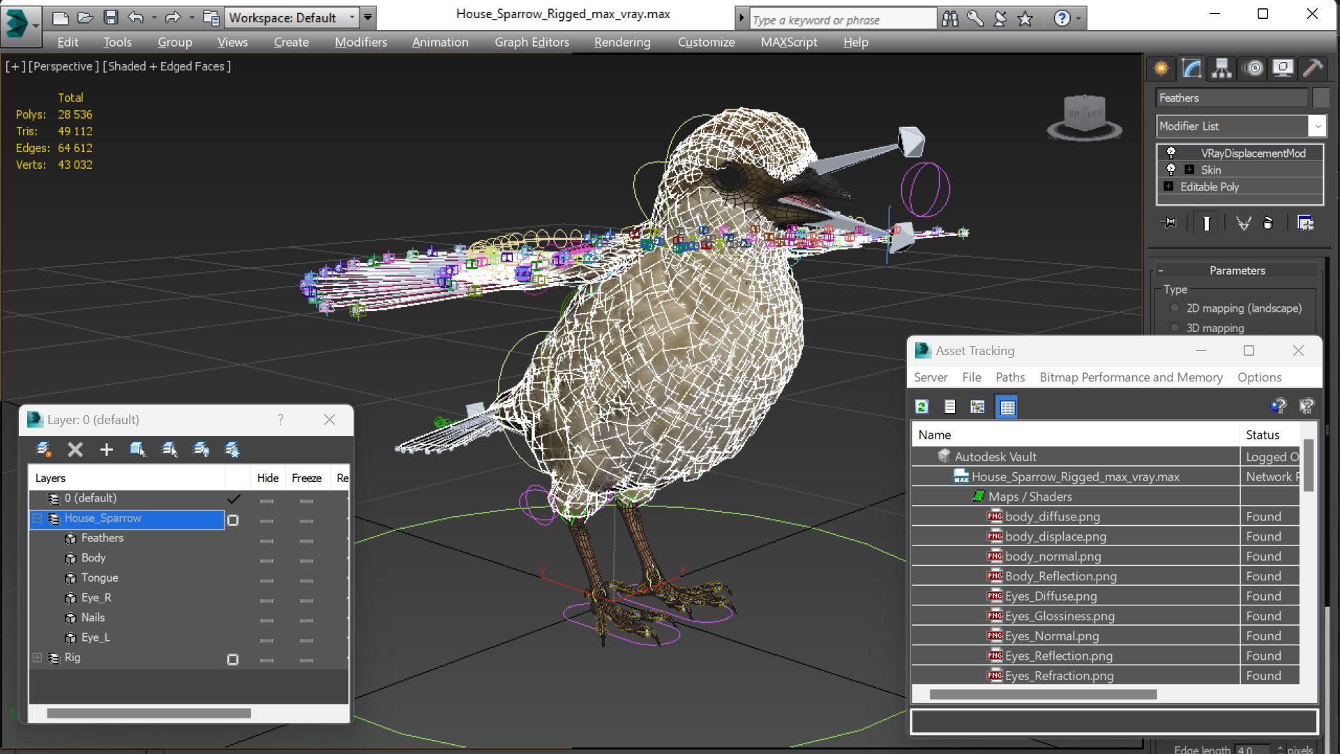 3D model House Sparrow Rigged