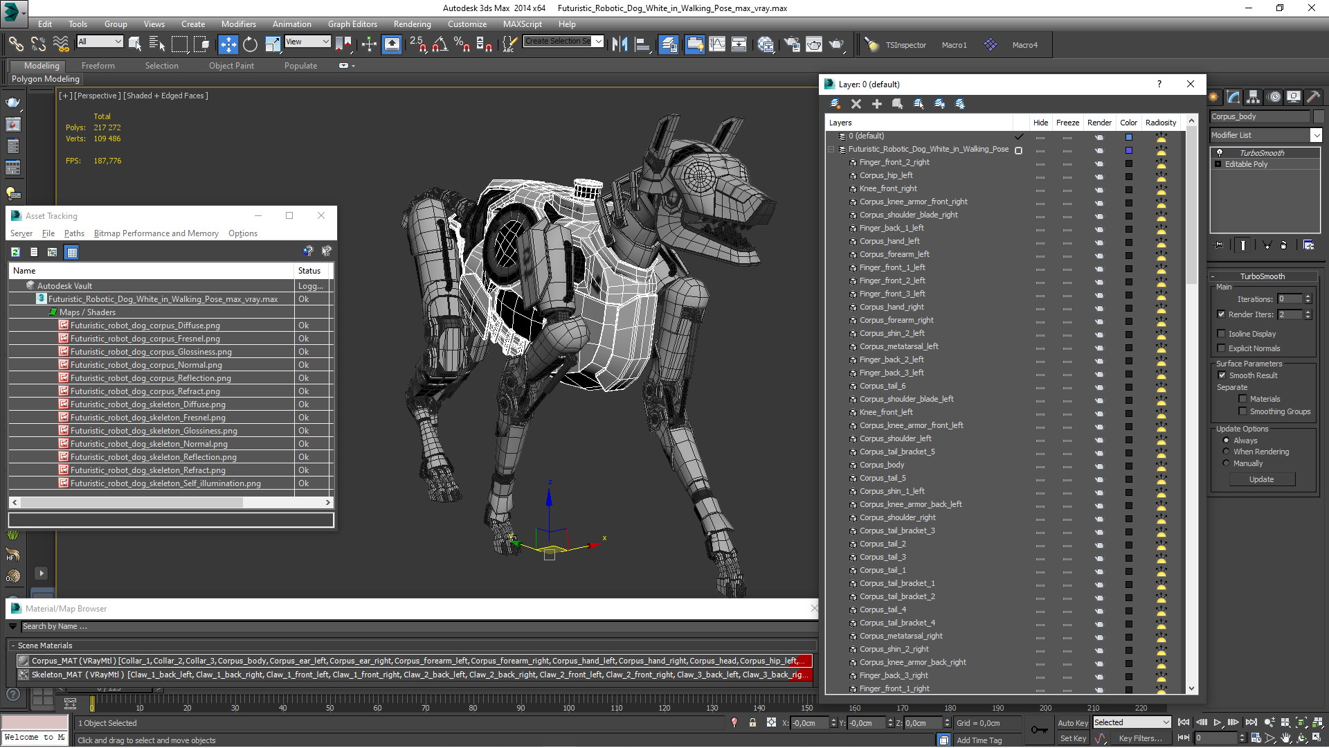 Futuristic Robotic Dog White in Walking Pose 3D model