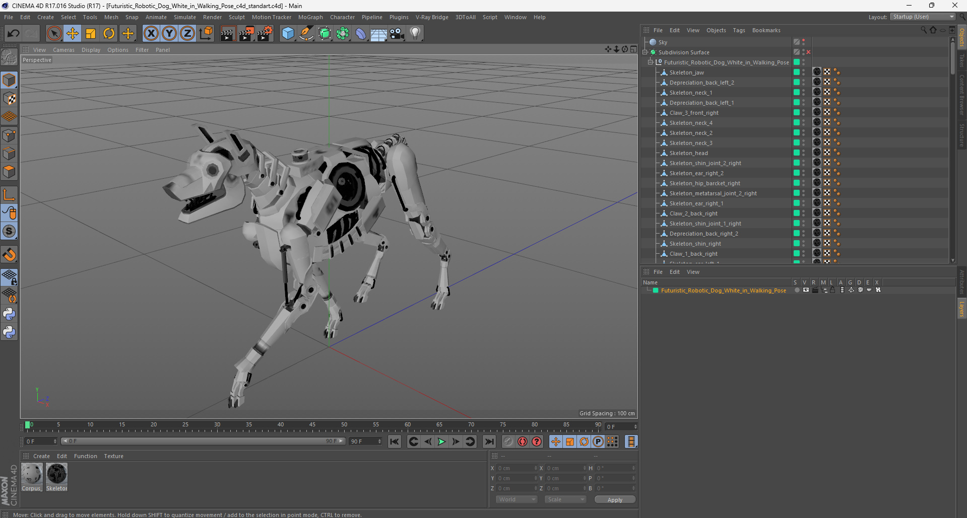 Futuristic Robotic Dog White in Walking Pose 3D model