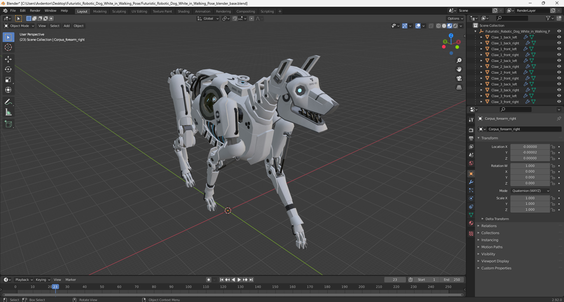 Futuristic Robotic Dog White in Walking Pose 3D model