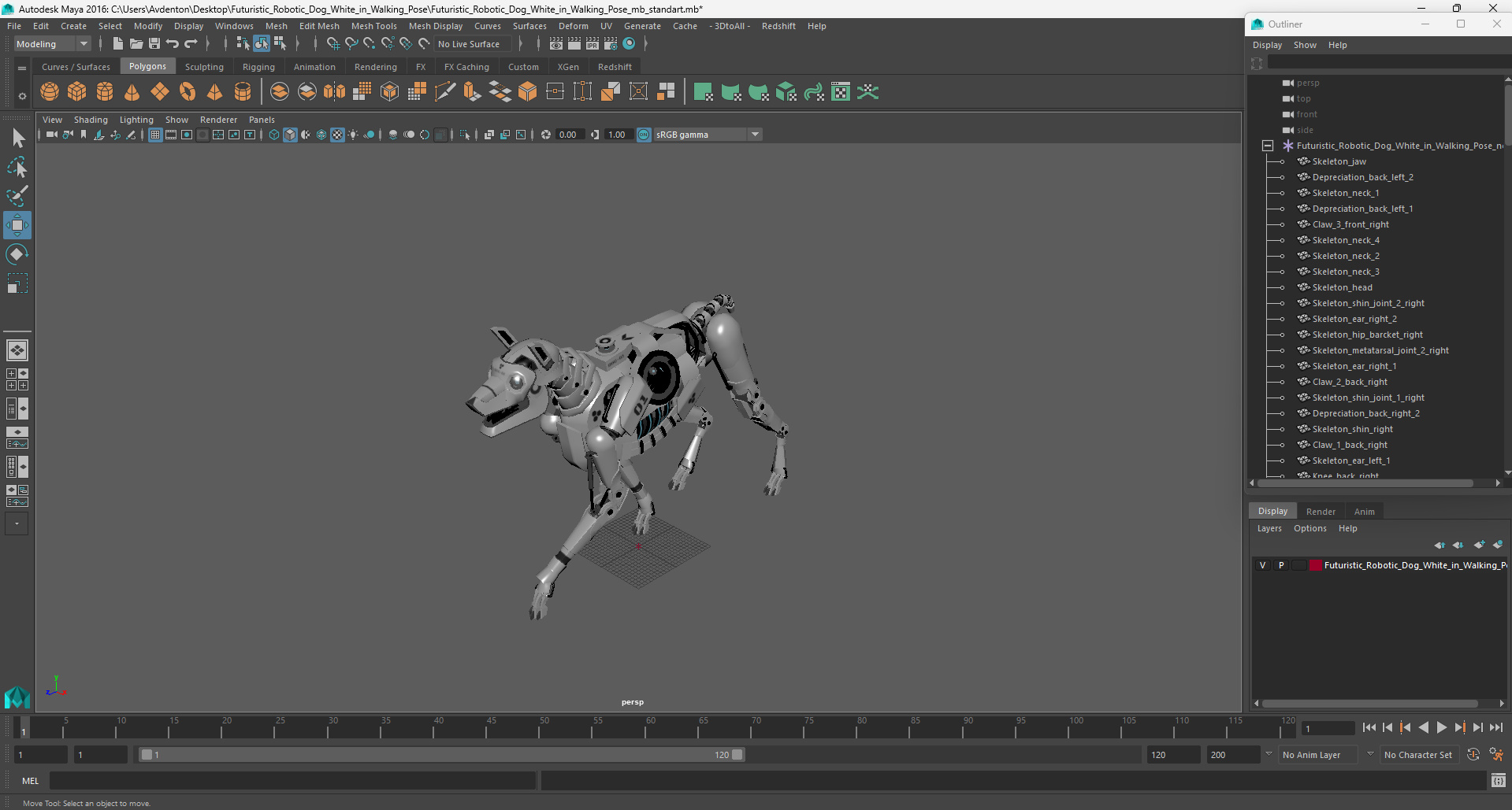 Futuristic Robotic Dog White in Walking Pose 3D model