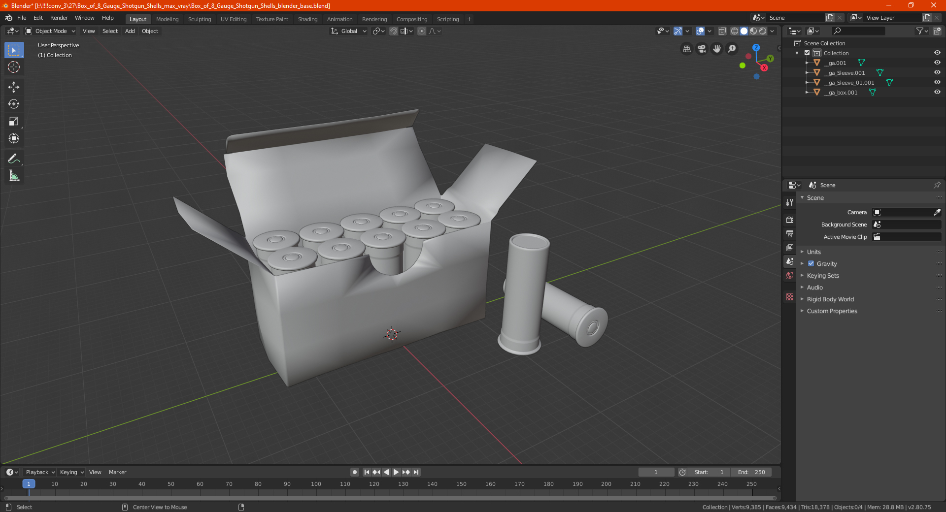 Box of 8 Gauge Shotgun Shells 3D model
