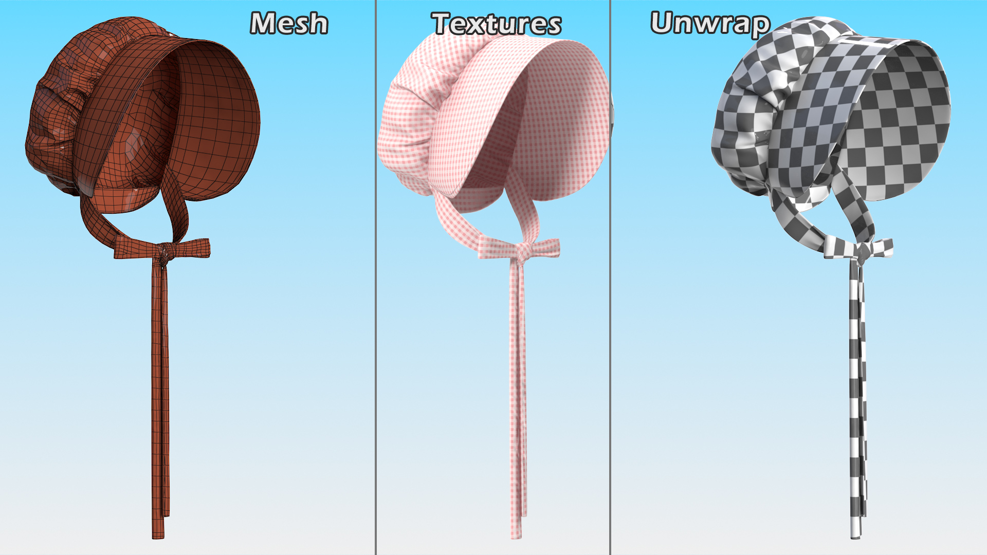 3D Cotton Bonnet Pink model