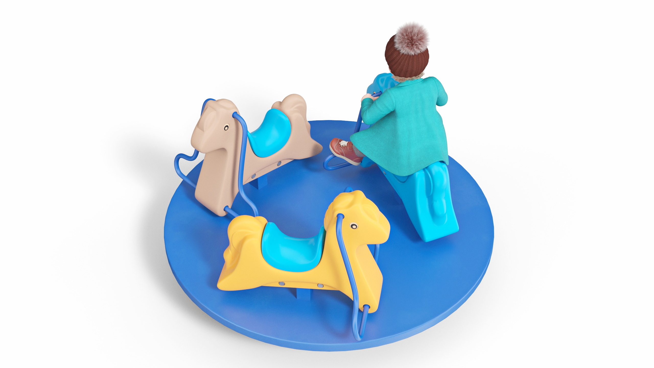 Baby Girl on Carousel Fur Rigged 3D