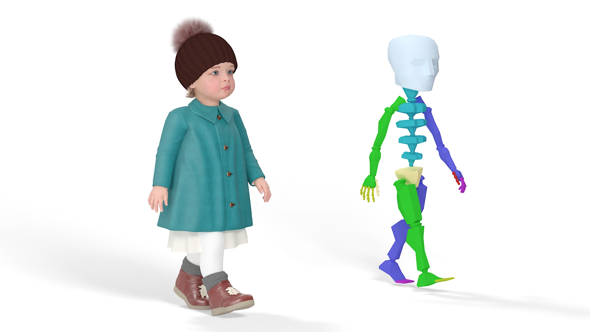 Baby Girl on Carousel Fur Rigged 3D