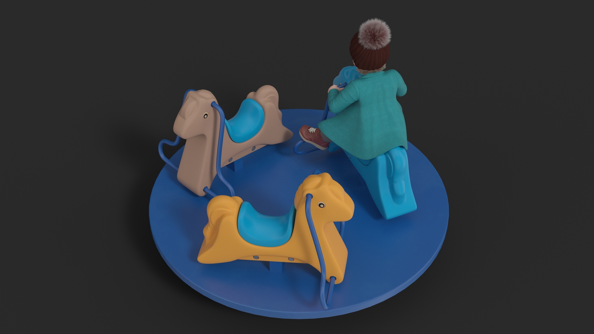 Baby Girl on Carousel Fur Rigged 3D