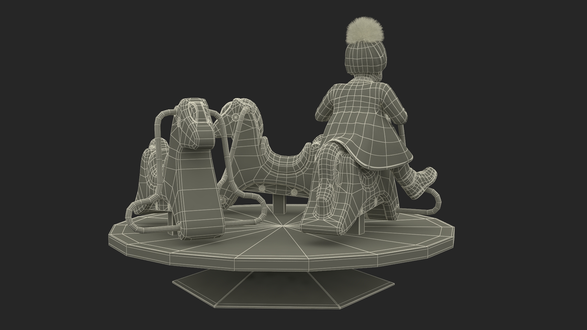 Baby Girl on Carousel Fur Rigged 3D