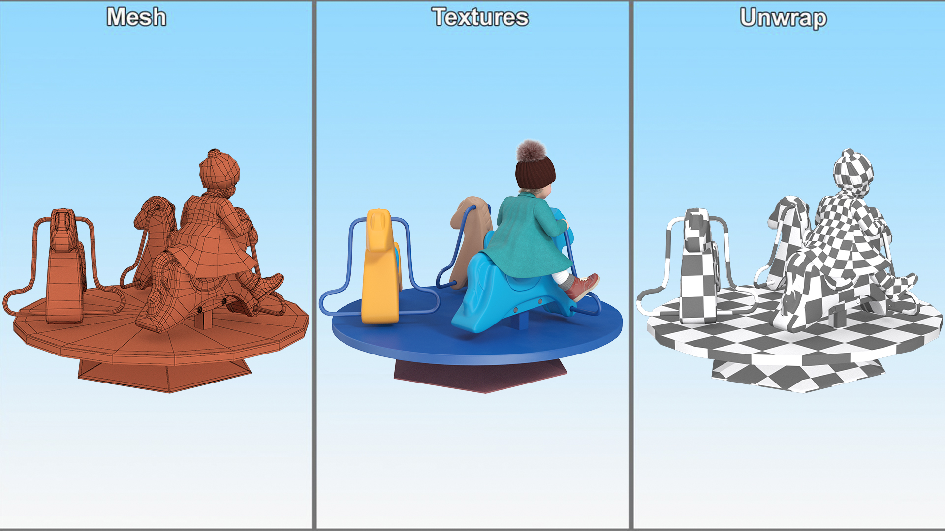 Baby Girl on Carousel Fur Rigged 3D