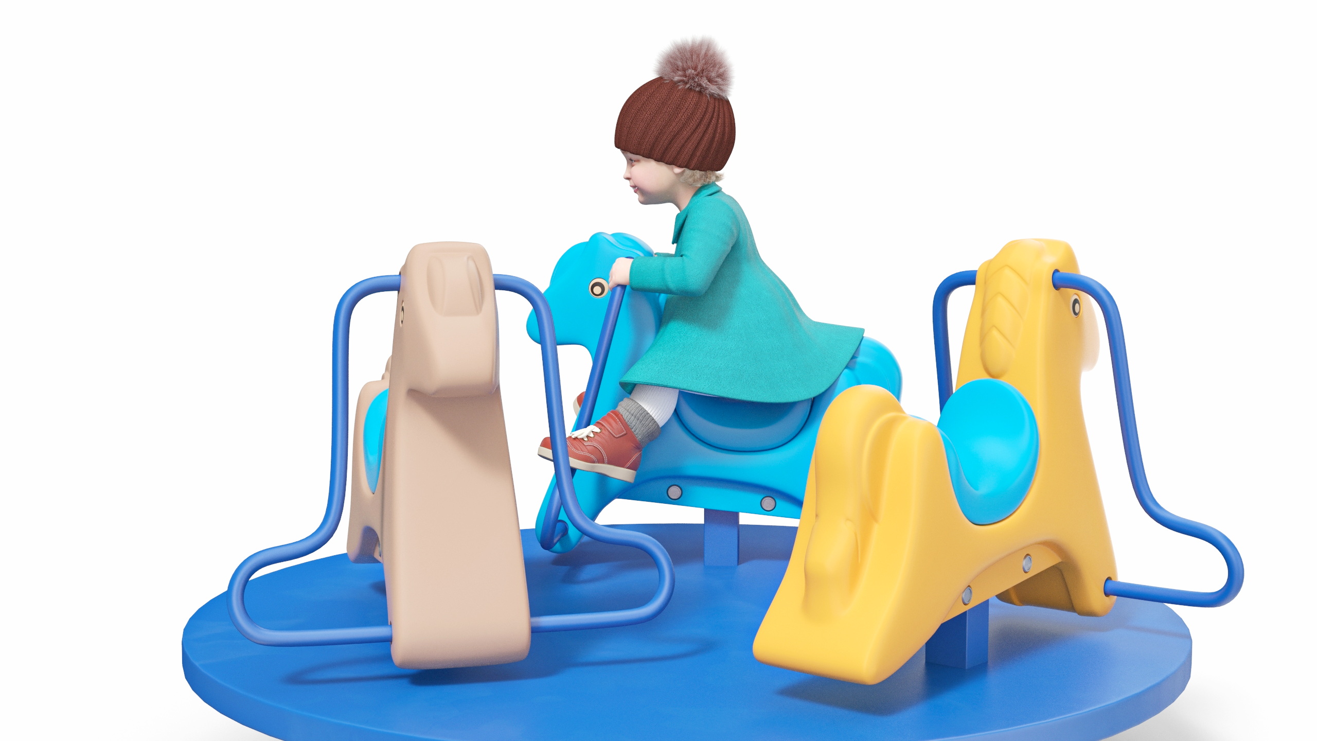Baby Girl on Carousel Fur Rigged 3D