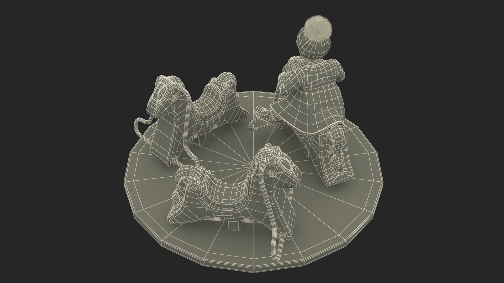 Baby Girl on Carousel Fur Rigged 3D