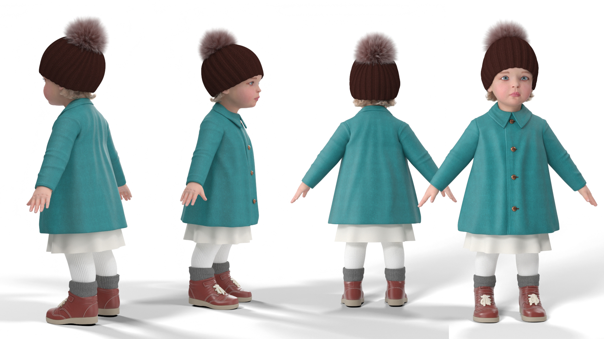 Baby Girl on Carousel Fur Rigged 3D